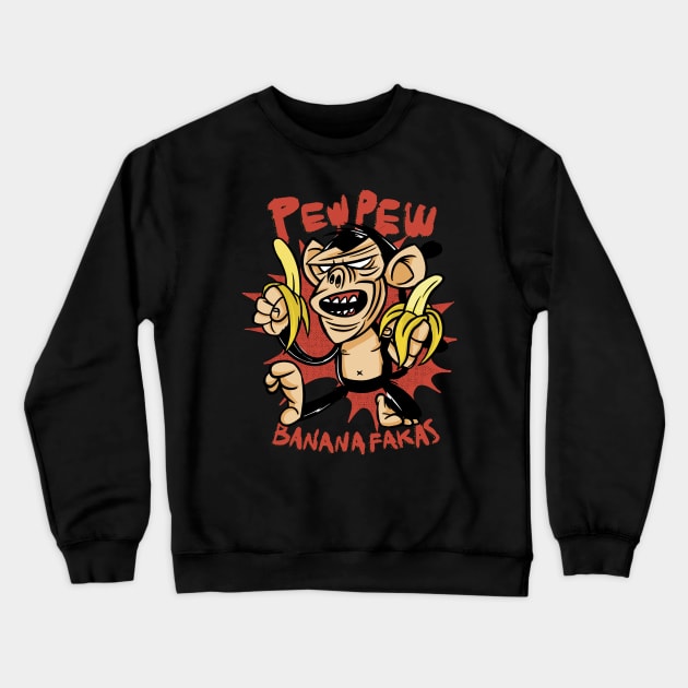 Pew Pew BANANAFAKAS Crewneck Sweatshirt by Planet of Tees